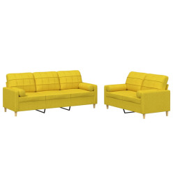 Ensemble de canapés 2 pcs avec coussins jaune clair tissu