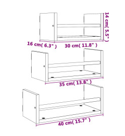 Ensemble d'étagères murales avec barres 3 pcs chêne sonoma