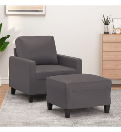 Fauteuil avec repose-pied Gris 60 cm Similicuir