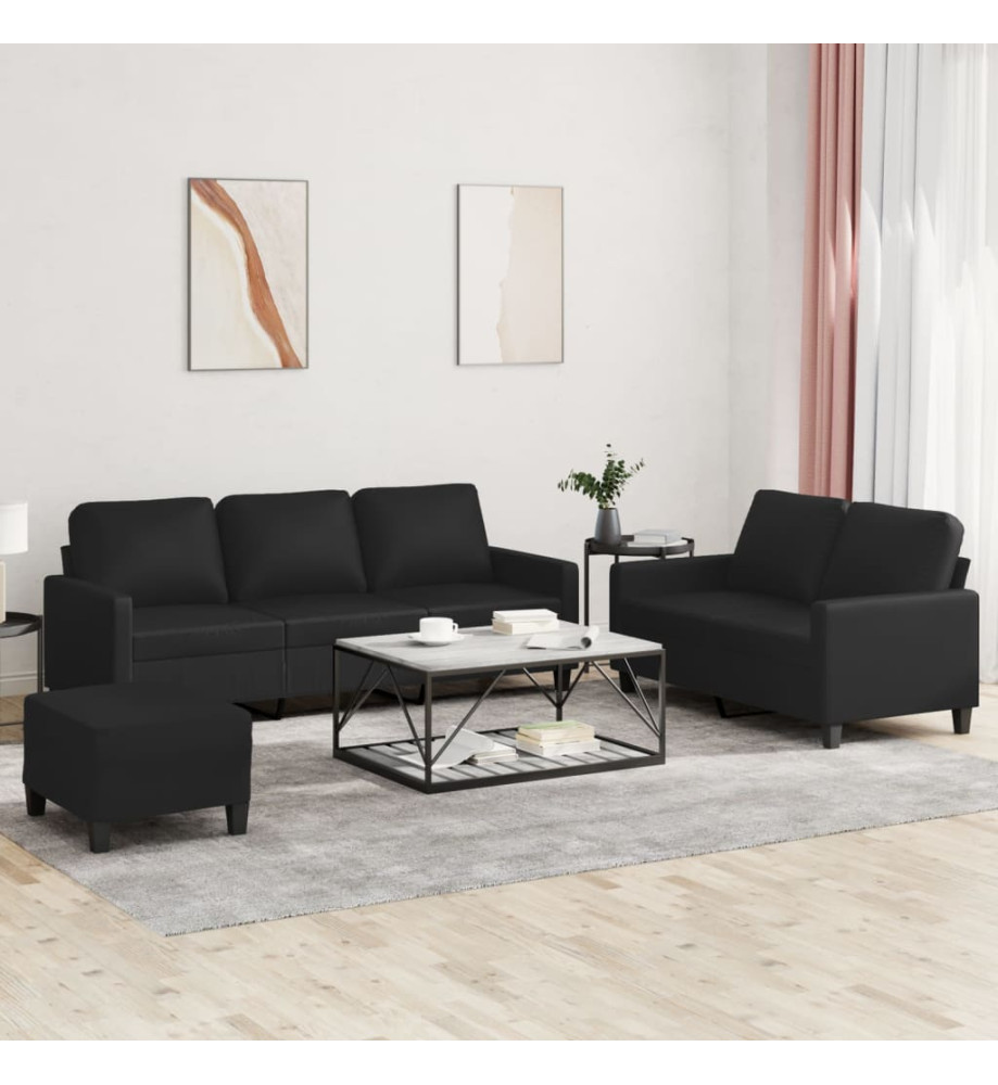 Ensemble de canapés 3 pcs avec coussins Noir Similicuir