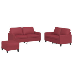 Ensemble de canapés 3 pcs et coussins Rouge bordeaux Similicuir