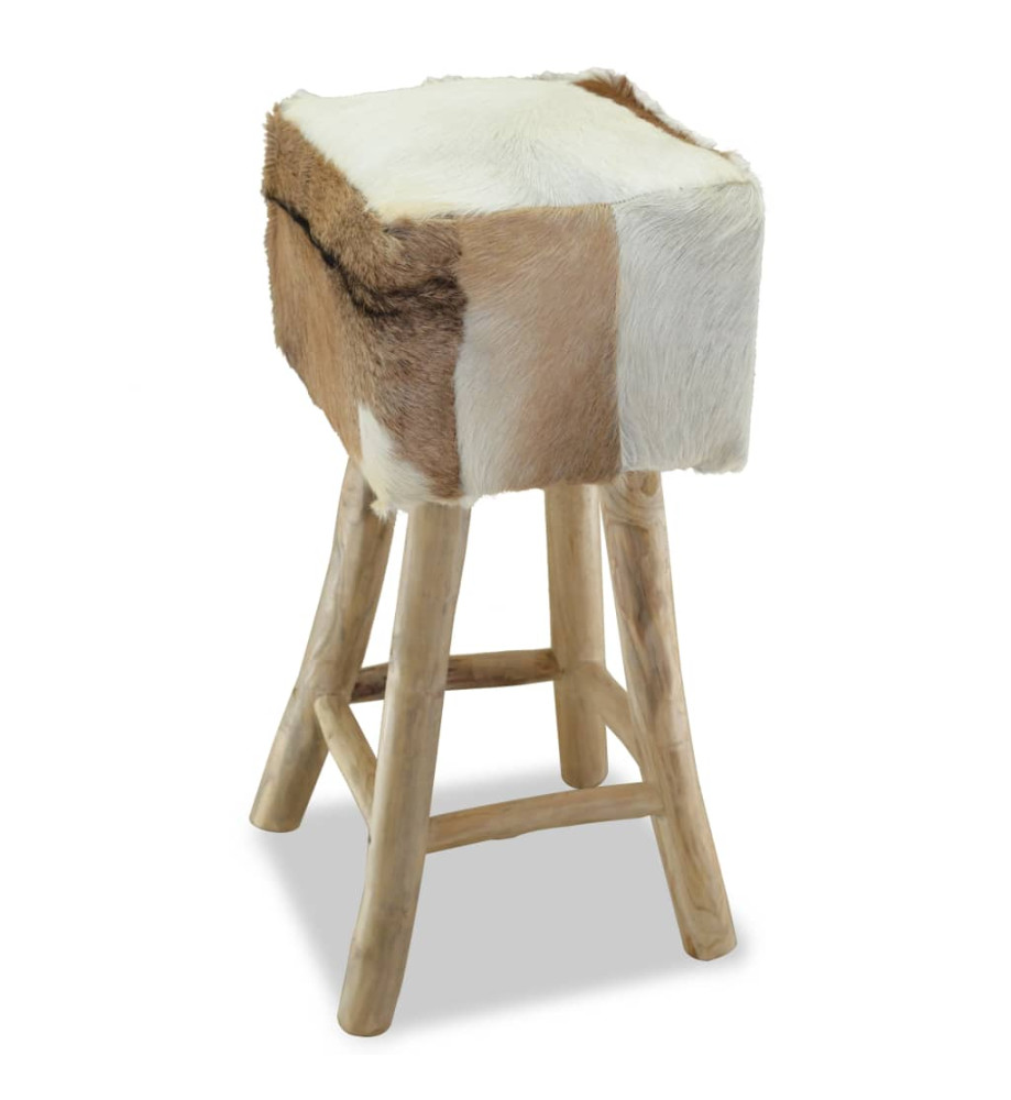 Tabouret de bar Cuir véritable et bois de teck solide