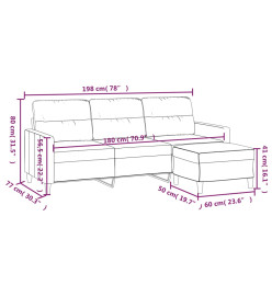 Canapé à 3 places avec repose-pieds Noir 180 cm Tissu