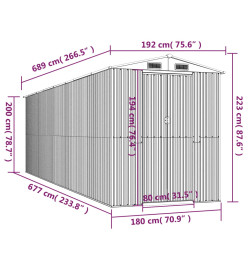 Abri de jardin Gris clair 192x689x223 cm Acier galvanisé