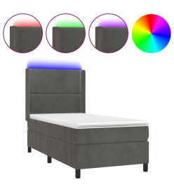 Sommier tapissier et matelas et LED Gris foncé 90x190cm Velours