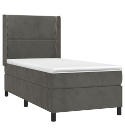 Sommier tapissier et matelas et LED Gris foncé 90x190cm Velours