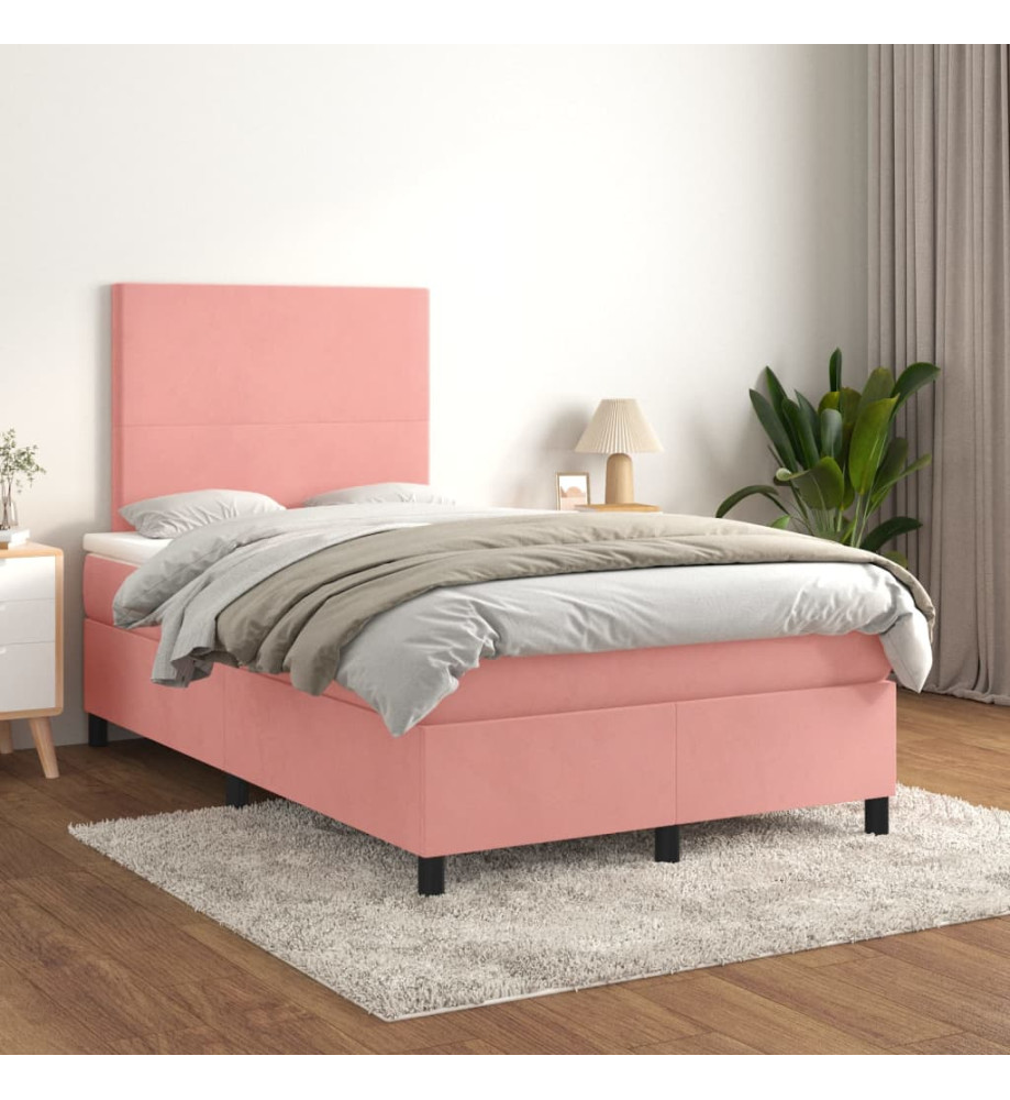 Lit à sommier tapissier avec matelas Rose 120x200 cm Velours Lit à sommier tapissier avec matelas Rose 120x200 cm Velours