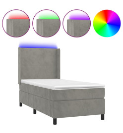 Sommier tapissier et matelas et LED Gris clair 90x190cm Velours