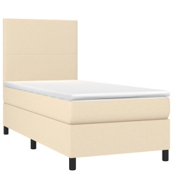 Sommier tapissier avec matelas et LED Crème 90x200 cm Tissu
