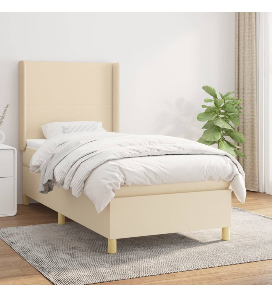 Lit à sommier tapissier avec matelas Crème 90x200 cm Tissu Lit à sommier tapissier avec matelas Crème 90x200 cm Tissu