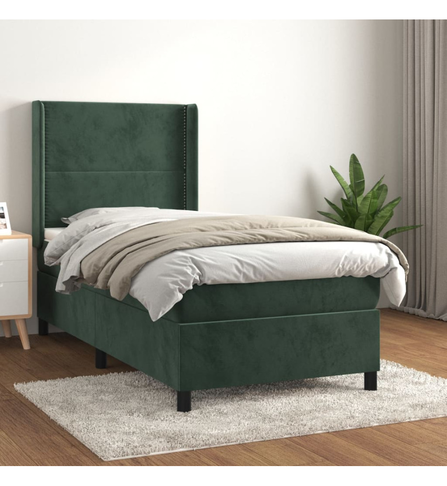 Lit à sommier tapissier avec matelas Vert foncé 100x200 cm Lit à sommier tapissier avec matelas Vert foncé 100x200 cm