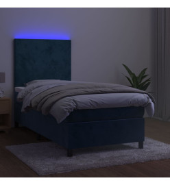 Sommier tapissier et matelas et LED Bleu foncé 80x200cm Velours