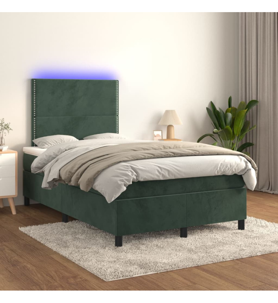 Sommier tapissier matelas et LED Vert foncé 120x200 cm Velours Sommier tapissier matelas et LED Vert foncé 120x200 cm Velours
