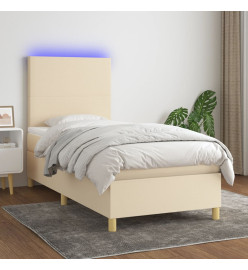 Sommier tapissier avec matelas et LED Crème 90x190 cm Tissu