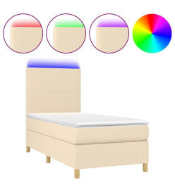 Sommier tapissier avec matelas et LED Crème 90x190 cm Tissu
