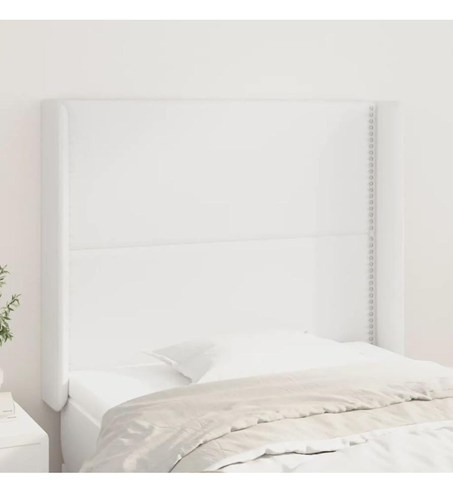 Tête de lit avec oreilles Blanc 93x16x118/128 cm Similicuir Tête de lit avec oreilles Blanc 93x16x118/128 cm Similicuir