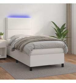 Sommier tapissier avec matelas et LED Blanc 90x200cm Similicuir