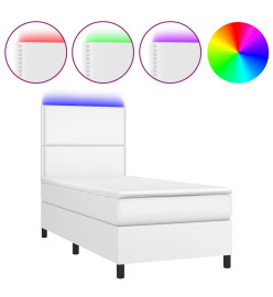 Sommier tapissier avec matelas et LED Blanc 90x200cm Similicuir