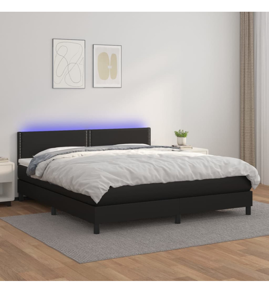 Sommier tapissier avec matelas et LED Noir 180x200cm Similicuir Sommier tapissier avec matelas et LED Noir 180x200cm Similicuir