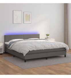 Sommier tapissier et matelas et LED Gris 180x200 cm Similicuir