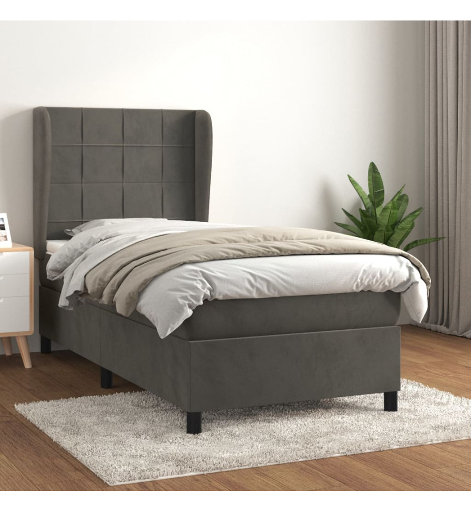 Lit à sommier tapissier et matelas Gris foncé 90x200 cm Velours Lit à sommier tapissier et matelas Gris foncé 90x200 cm Velours