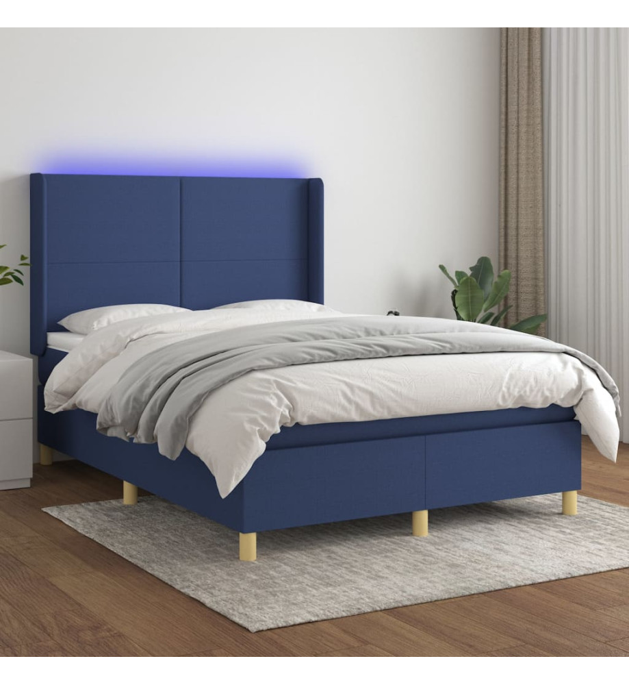 Sommier tapissier avec matelas et LED Bleu 140x190 cm Tissu Sommier tapissier avec matelas et LED Bleu 140x190 cm Tissu