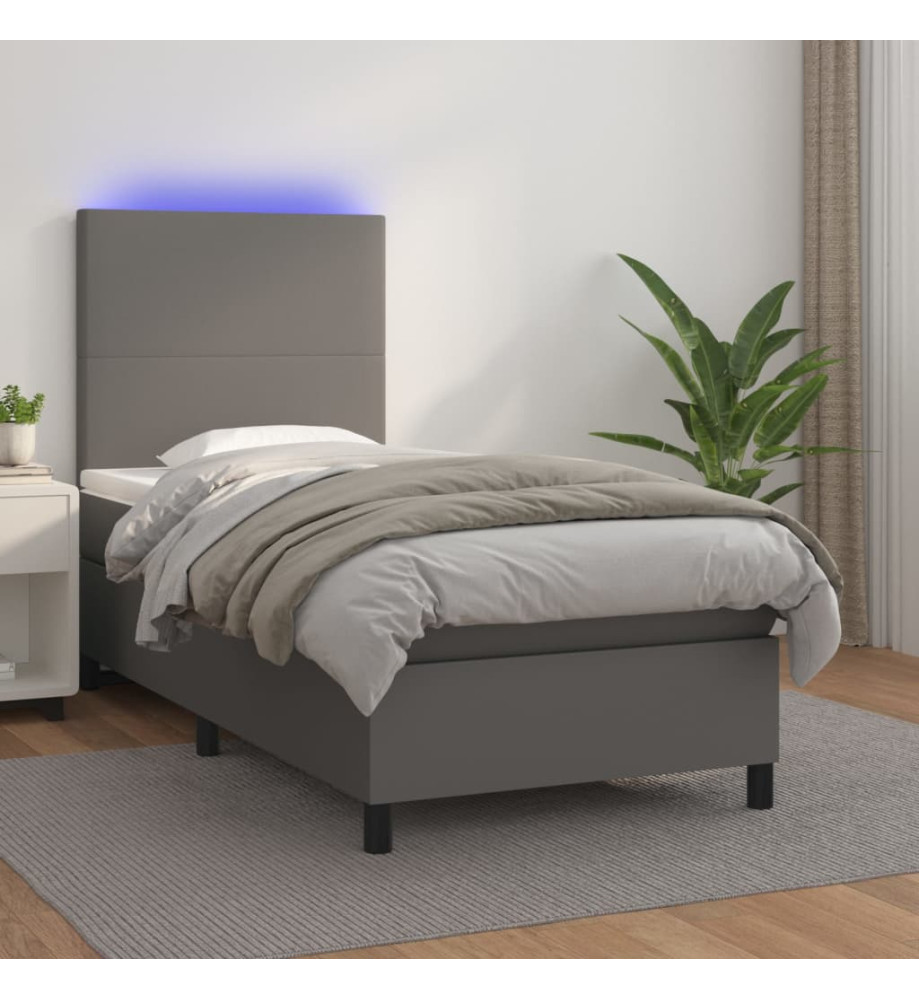 Sommier tapissier avec matelas et LED Gris 80x200 cm Similicuir Sommier tapissier avec matelas et LED Gris 80x200 cm Similicuir