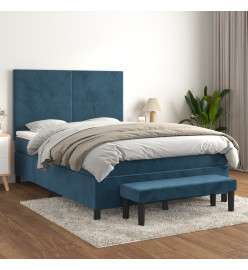 Lit à sommier tapissier et matelas Bleu foncé 140x190cm Velours