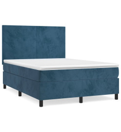 Lit à sommier tapissier et matelas Bleu foncé 140x200cm Velours