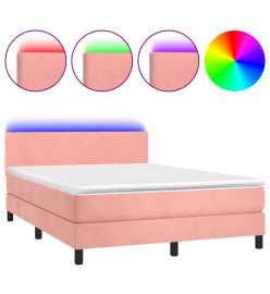 Sommier tapissier avec matelas et LED Rose 140x200 cm Velours