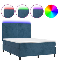 Sommier tapissier matelas et LED Bleu foncé 140x200 cm Velours