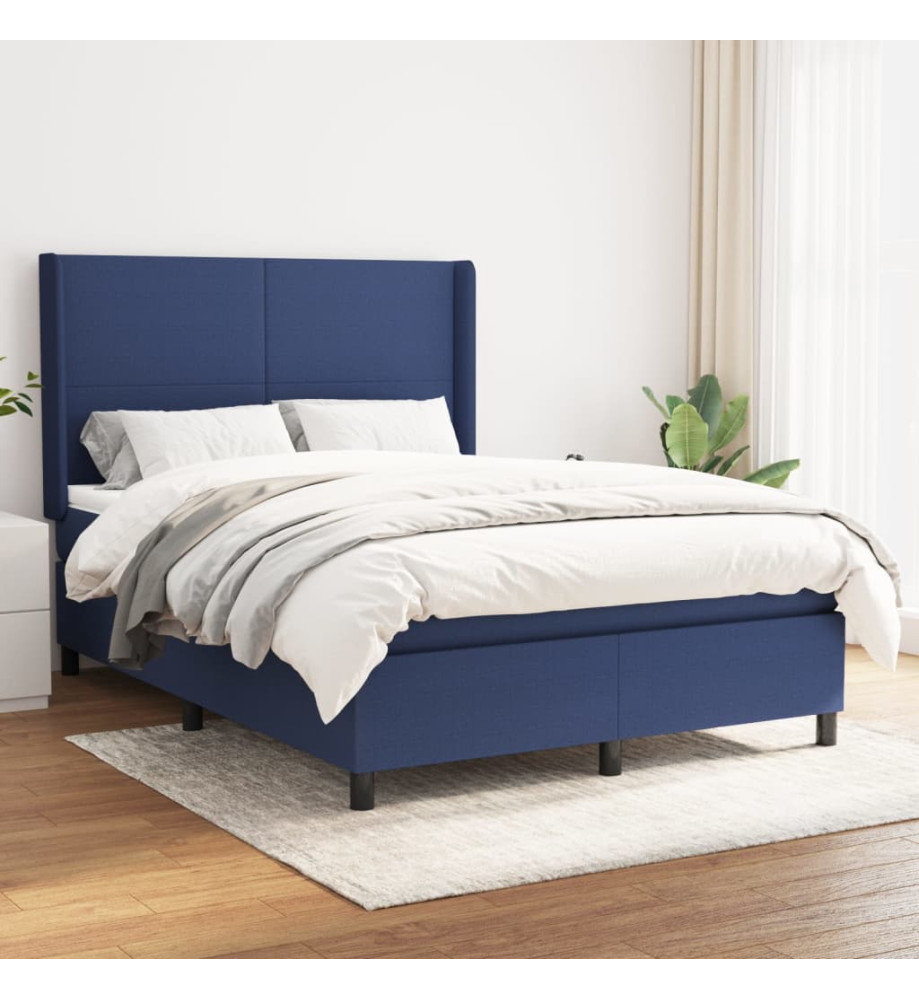 Lit à sommier tapissier avec matelas Bleu 140x200 cm Tissu Lit à sommier tapissier avec matelas Bleu 140x200 cm Tissu