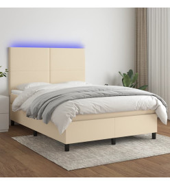 Sommier tapissier avec matelas et LED Crème 140x200 cm Tissu