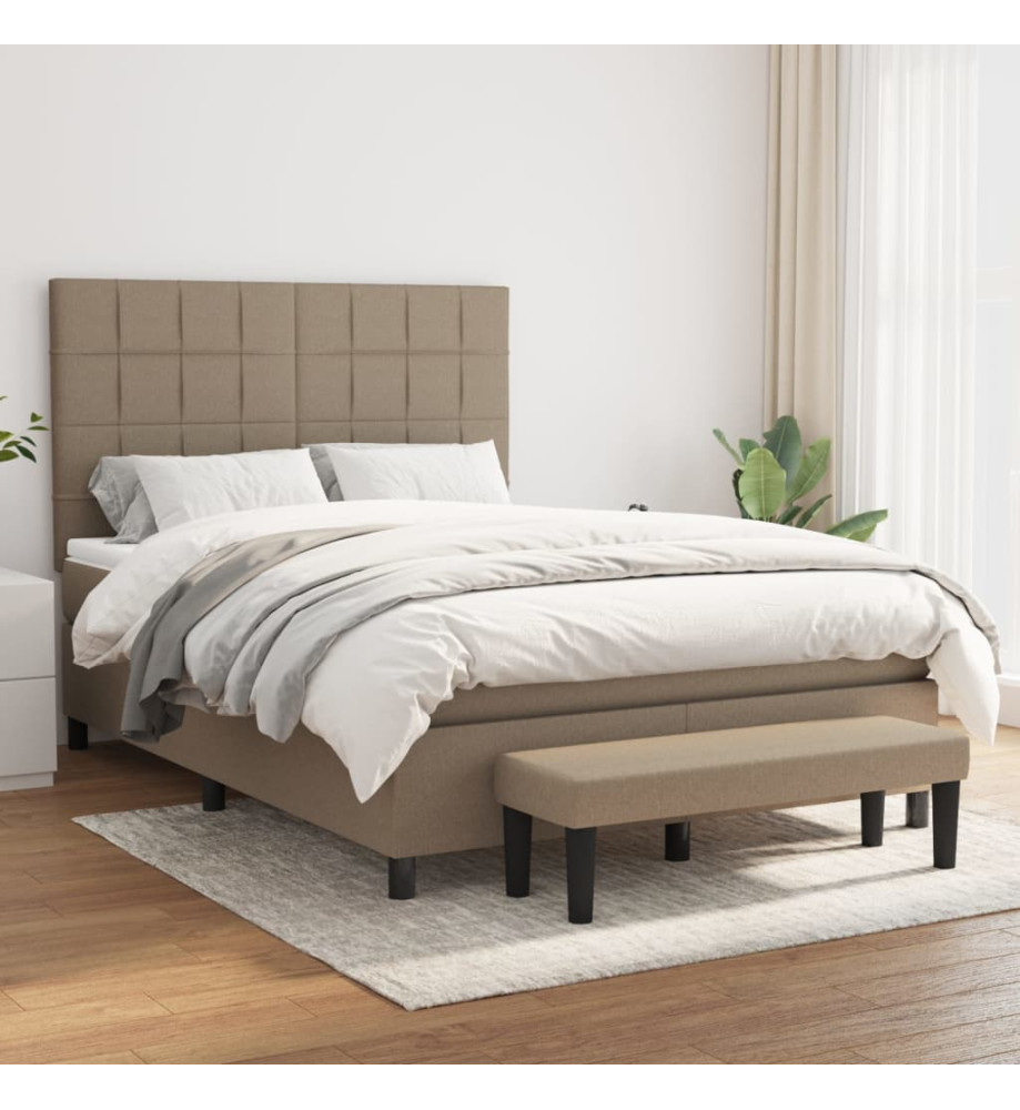 Lit à sommier tapissier avec matelas Taupe 140x200 cm Tissu Lit à sommier tapissier avec matelas Taupe 140x200 cm Tissu