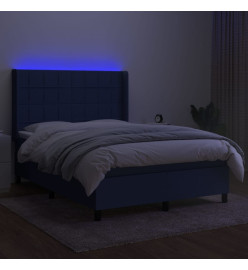 Sommier tapissier avec matelas et LED Bleu 140x190 cm Tissu