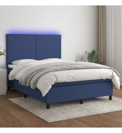 Sommier tapissier avec matelas et LED Bleu 140x190 cm Tissu