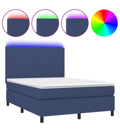 Sommier tapissier avec matelas et LED Bleu 140x190 cm Tissu