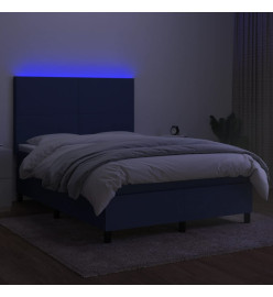 Sommier tapissier avec matelas et LED Bleu 140x190 cm Tissu