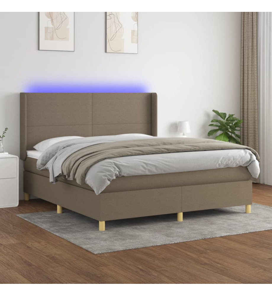 Sommier tapissier avec matelas et LED Taupe 160x200 cm Tissu Sommier tapissier avec matelas et LED Taupe 160x200 cm Tissu