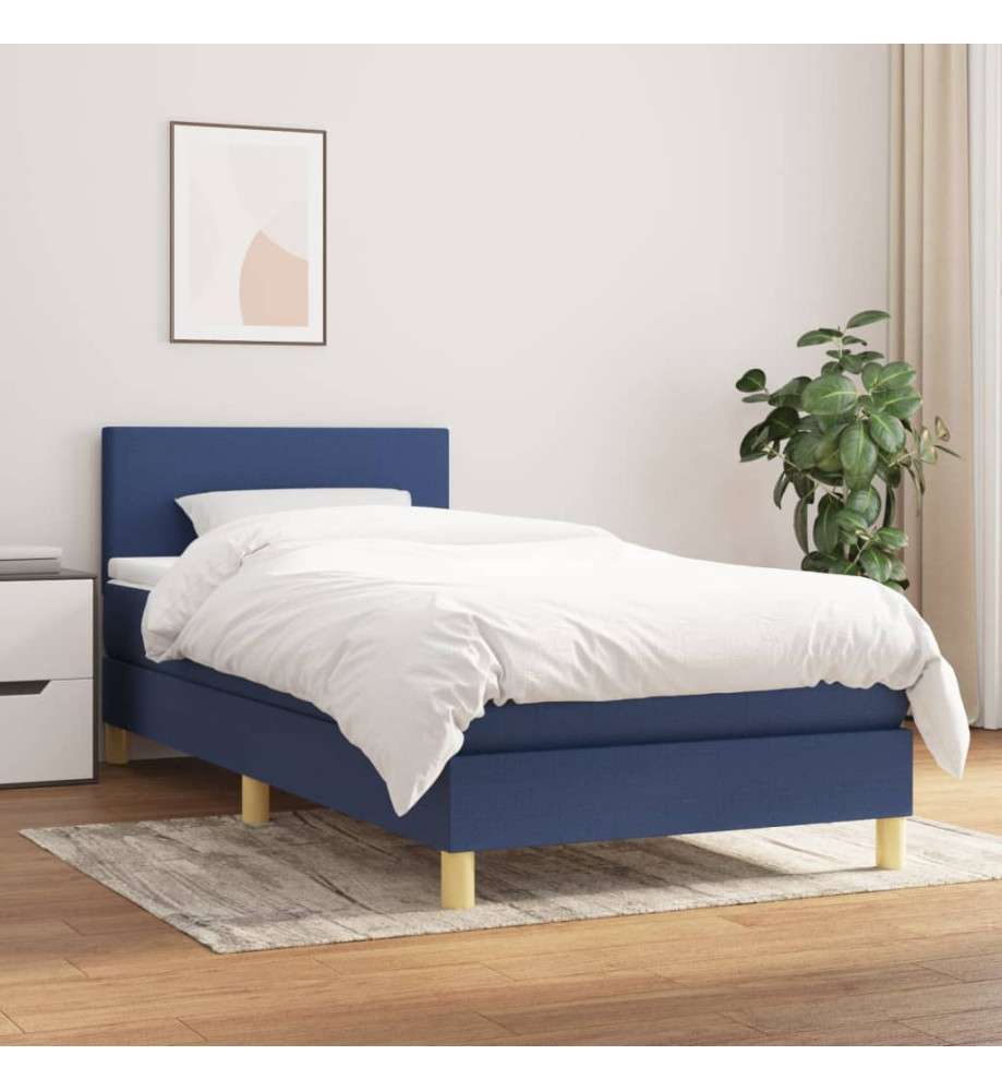 Lit à sommier tapissier avec matelas Bleu 90x190 cm Tissu Lit à sommier tapissier avec matelas Bleu 90x190 cm Tissu