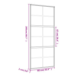 Porte coulissante doré 90x205 cm verre ESG dépoli et aluminium