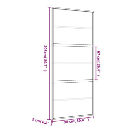 Porte coulissante doré 90x205 cm verre ESG dépoli et aluminium