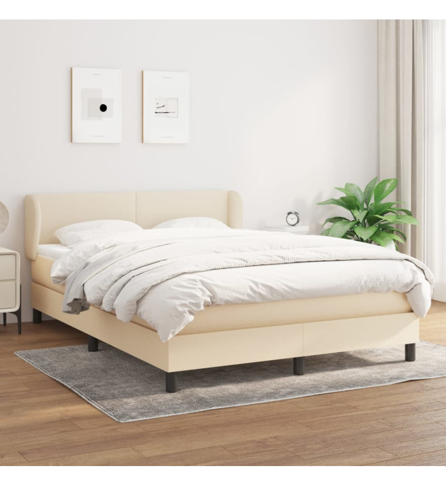 Lit à sommier tapissier avec matelas Crème 140x190 cm Tissu Lit à sommier tapissier avec matelas Crème 140x190 cm Tissu