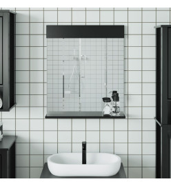 Miroir de salle de bain avec étagère BERG noir bois massif