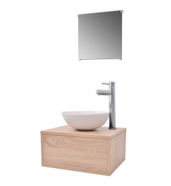 Meuble de salle de bain 4 pcs avec lavabo et robinet Beige