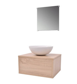 Meuble de salle de bain 4 pcs avec lavabo et robinet Beige