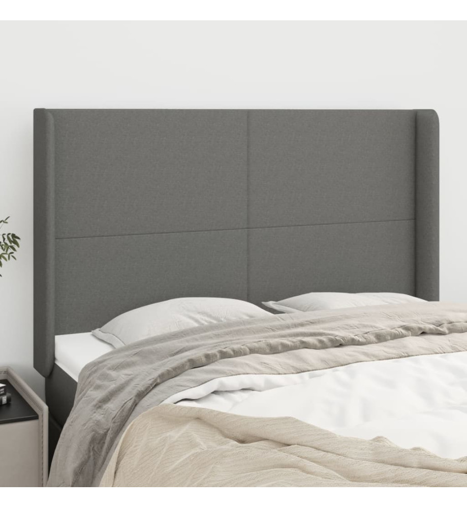 Tête de lit avec oreilles Gris foncé 147x16x118/128 cm Tissu Tête de lit avec oreilles Gris foncé 147x16x118/128 cm Tissu