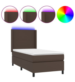 Sommier tapissier et matelas et LED Marron 100x200cm Similicuir