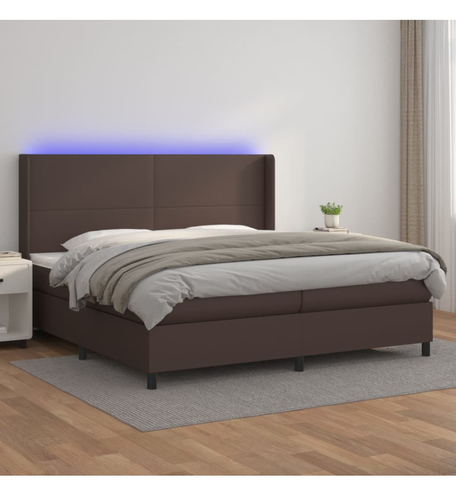 Sommier tapissier et matelas et LED Marron 200x200cm Similicuir Sommier tapissier et matelas et LED Marron 200x200cm Similicuir