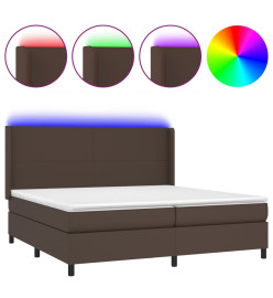 Sommier tapissier et matelas et LED Marron 200x200cm Similicuir